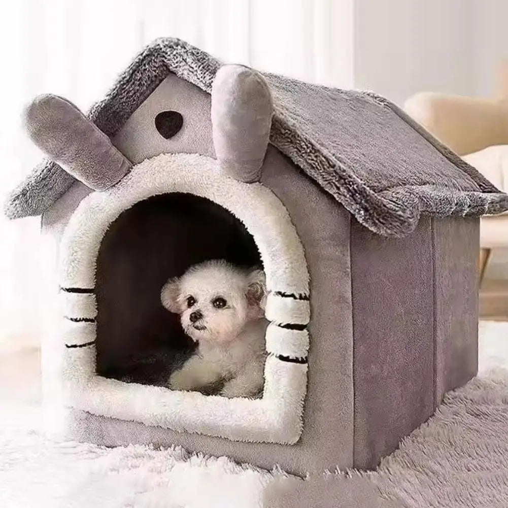 Maison pour chat en peluche ours ou lapin — niche épaisse lavable – photo 4