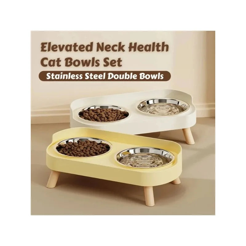 Gamelle double surélevée pour chat — 2 bols ronds, inox ou plastique – photo 3