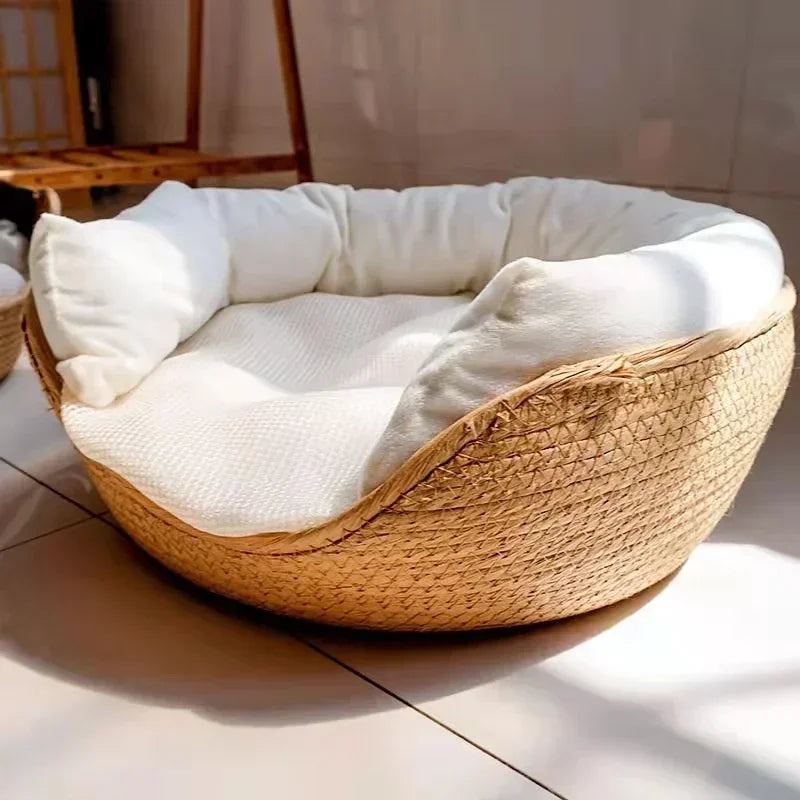 Panier pour chat en bambou tressé avec coussin — 3 tailles – photo 6