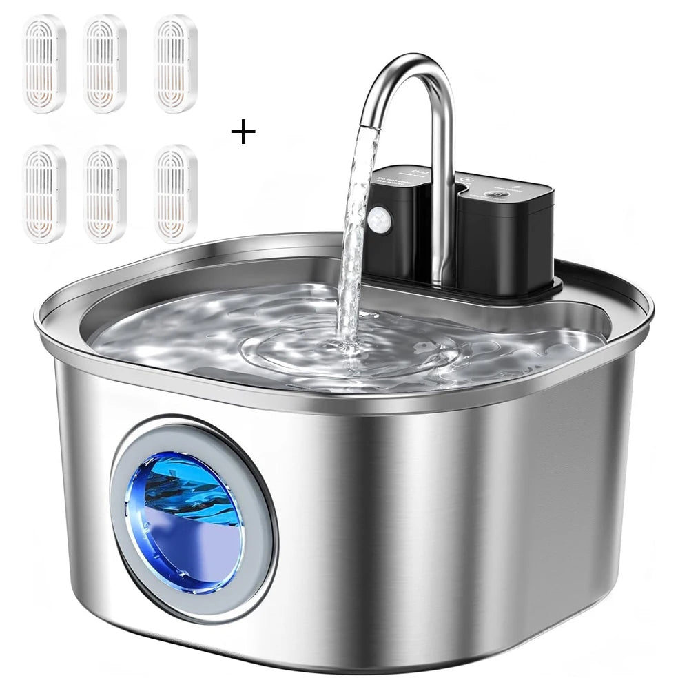Fontaine à eau sans fil pour chat — inox, à capteur, 3 L – photo 9
