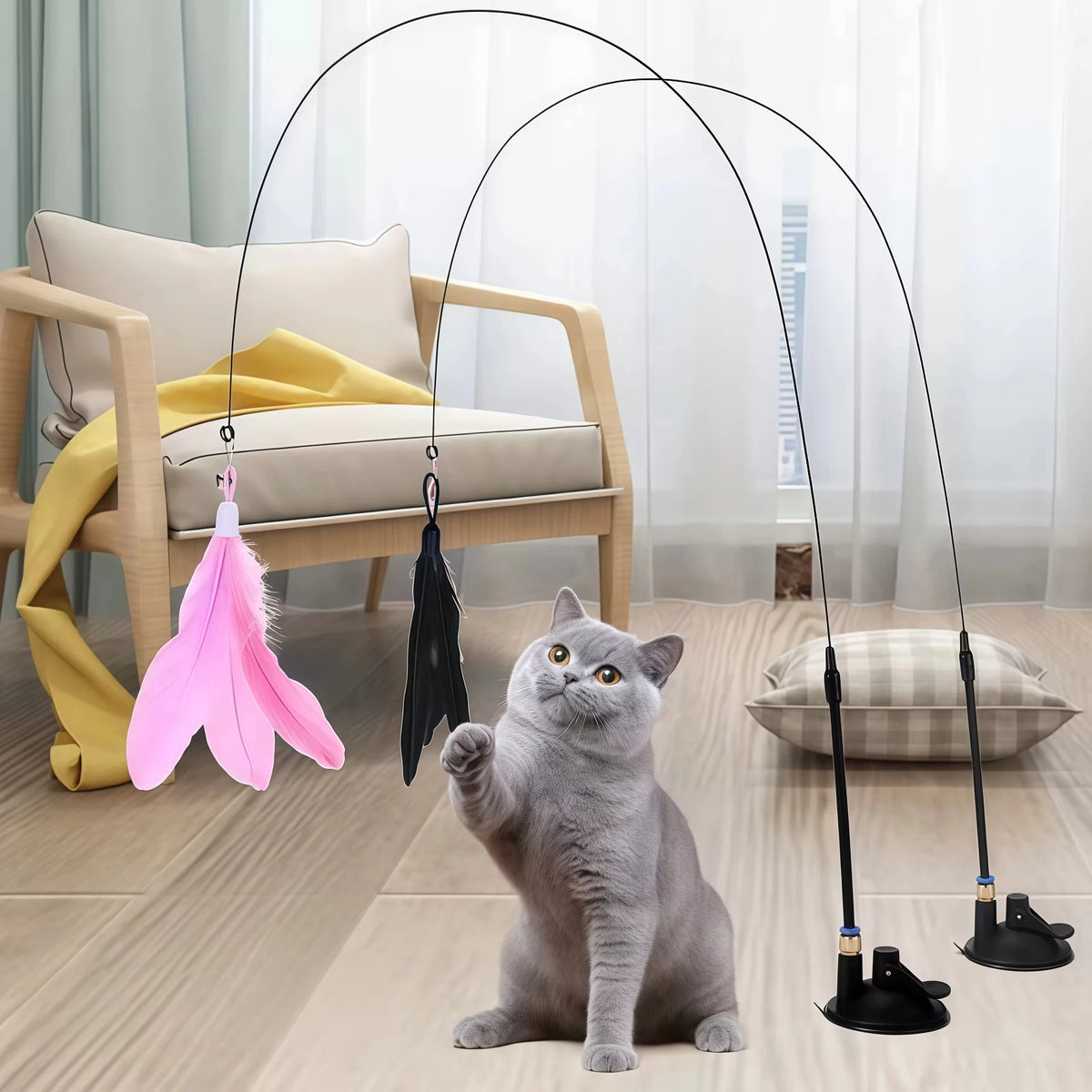 Canne à rubans arc-en-ciel pour chat — avec ou sans plumes – photo 5