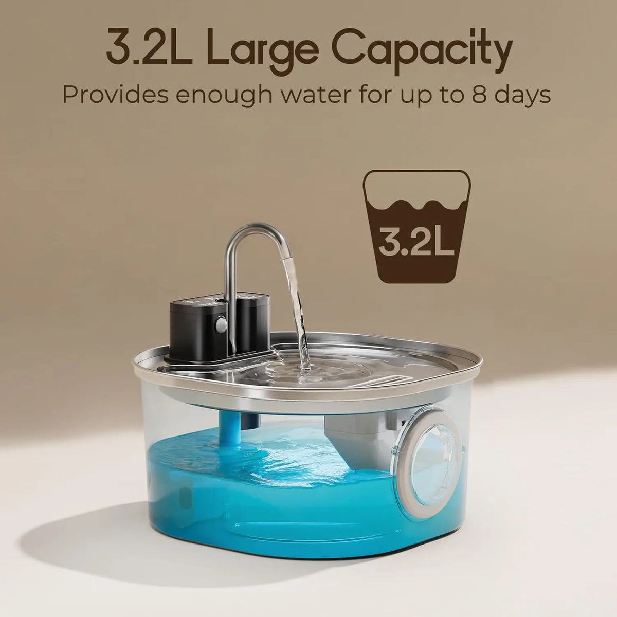 Fontaine à eau sans fil pour chat — inox, à capteur, 3 L – photo 3