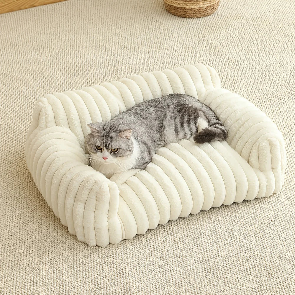 Lit canapé pour chat en peluche — panier douillet gris ou blanc – photo 8