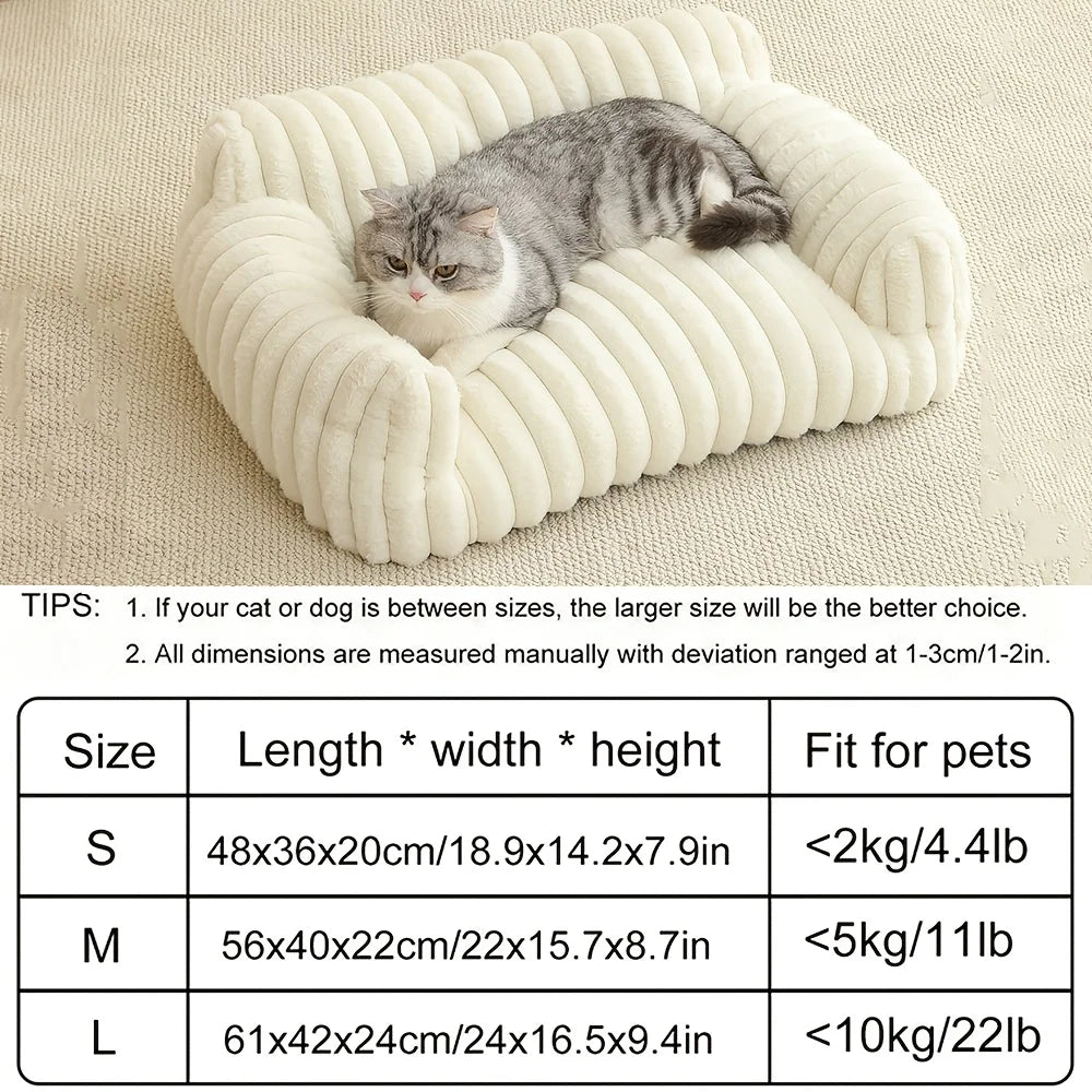 Lit canapé pour chat en peluche — panier douillet gris ou blanc – photo 3