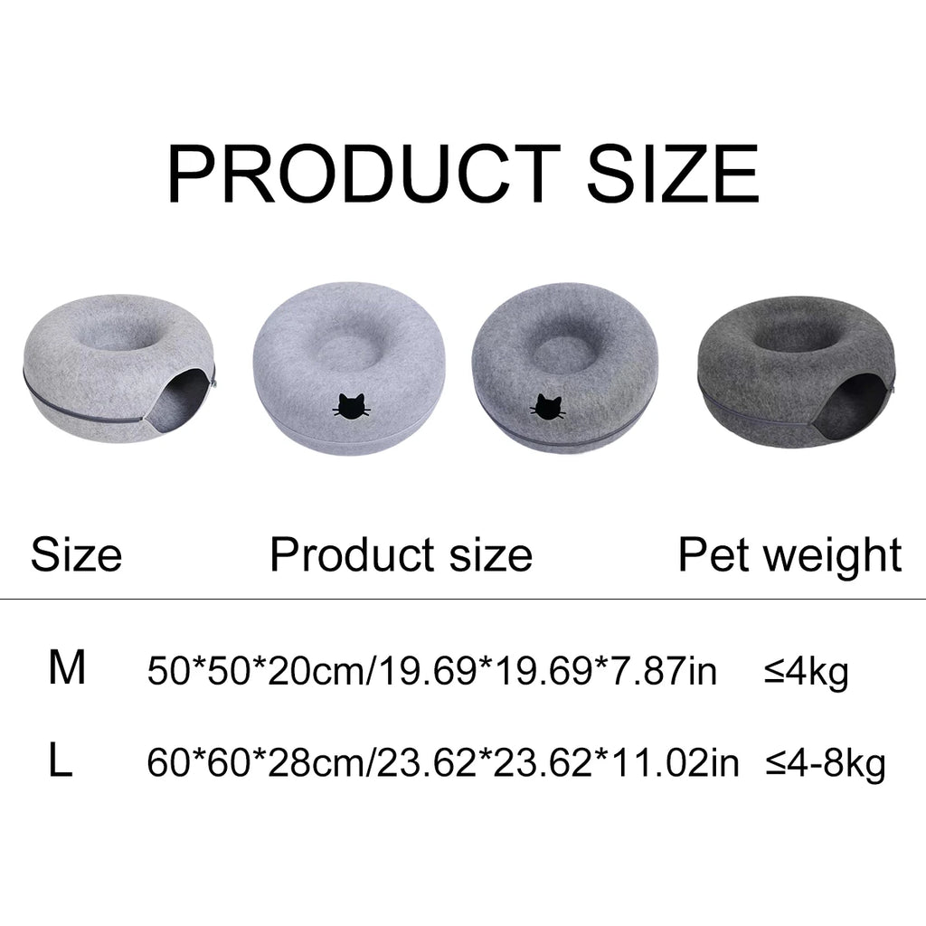 Lit tunnel pour chat en feutre — panier donut 2 en 1, 50 ou 60 cm – photo 6
