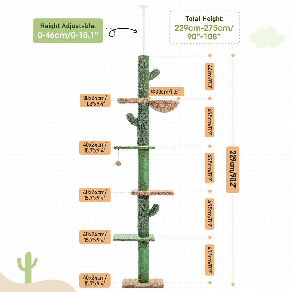 Arbre à chat cactus 5 niveaux sol-plafond — hamac et griffoir – photo 6