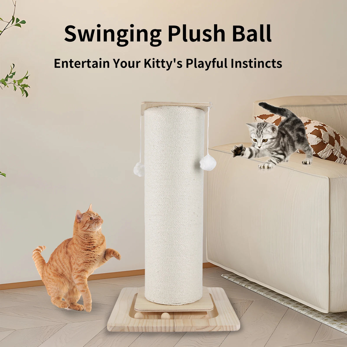 Griffoir pour chat sur pied 60 ou 80 cm — avec balle suspendue – photo 2