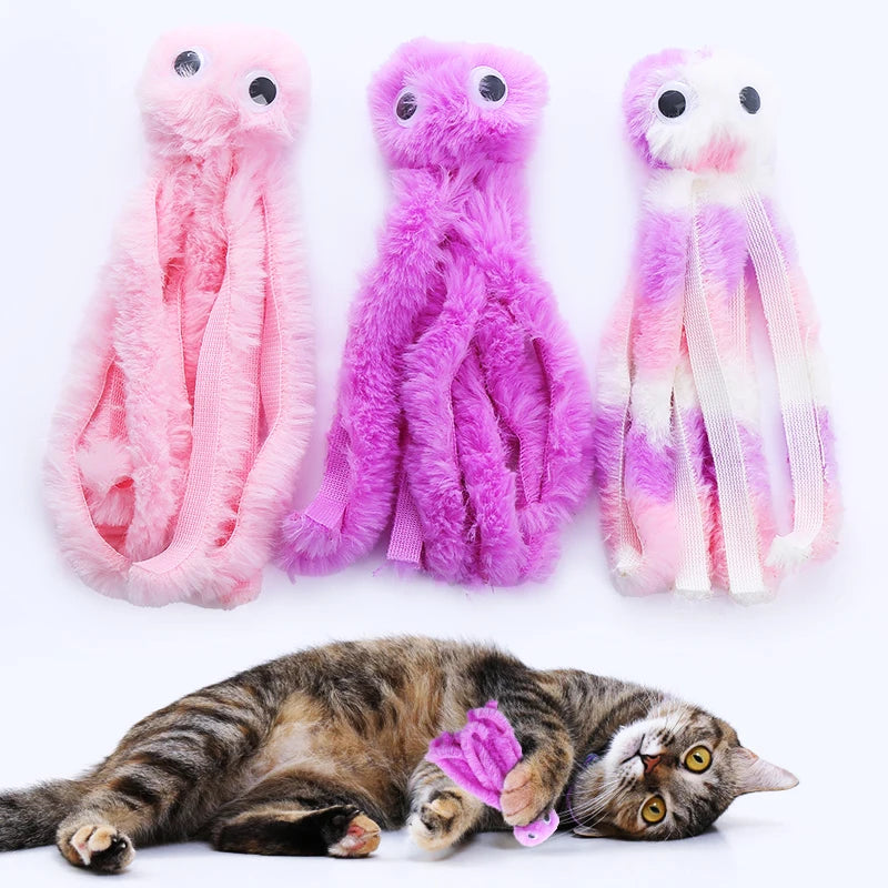 Peluche pieuvre pour chat — jouet doux en tissu, 3 coloris