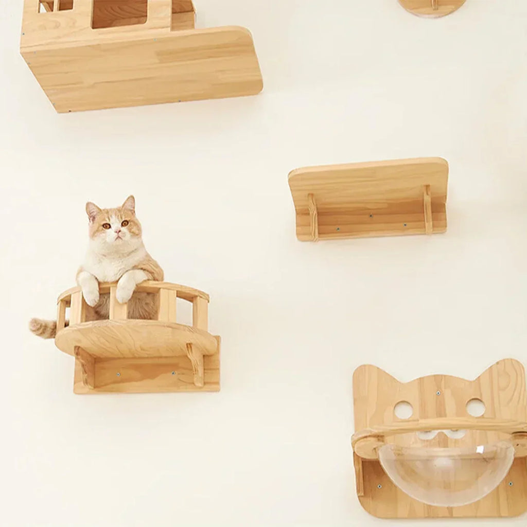 Parcours mural pour chat en bois — étagères d'escalade