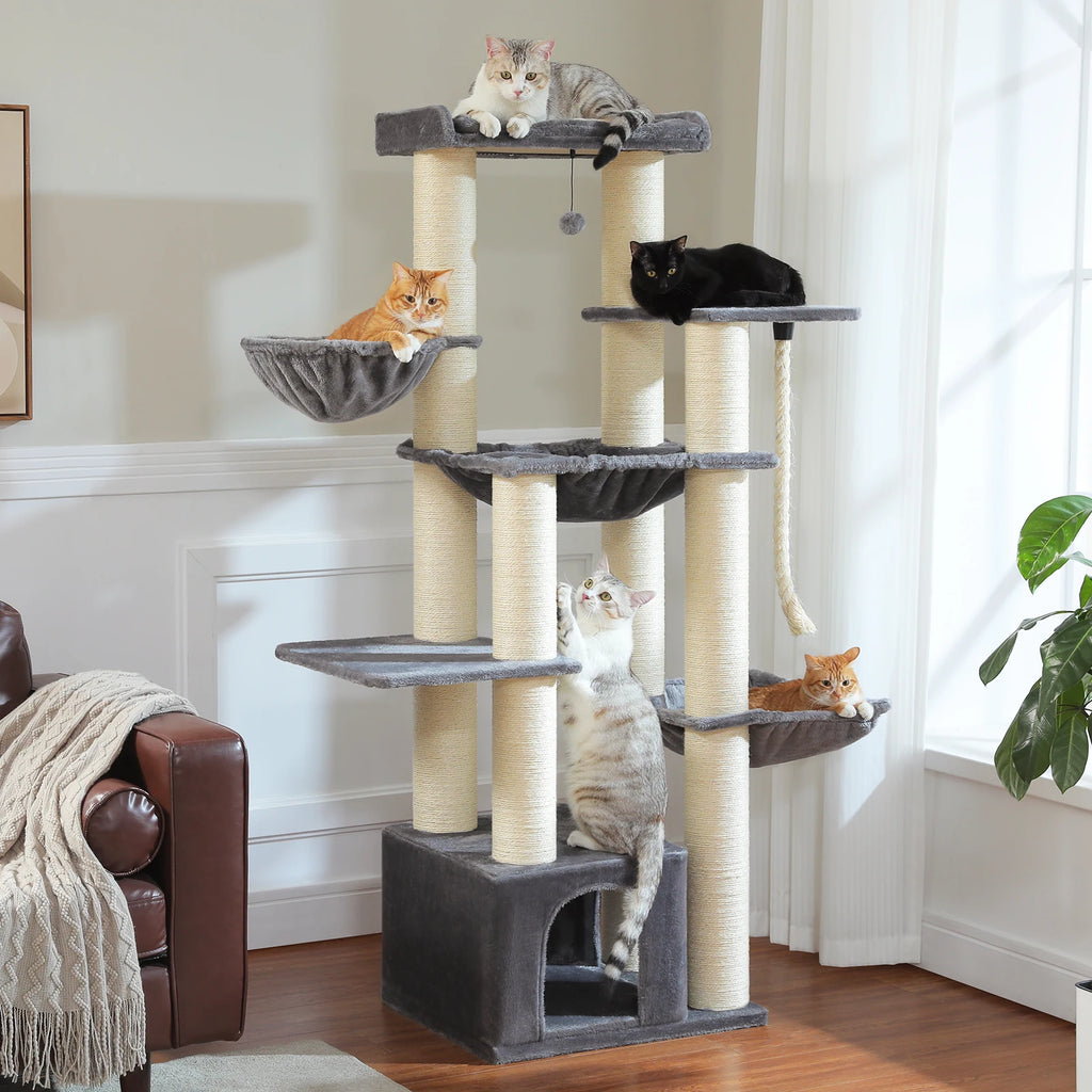 Grand arbre à chat 170 cm pour grands chats — hamac, 11 poteaux sisal – photo 2