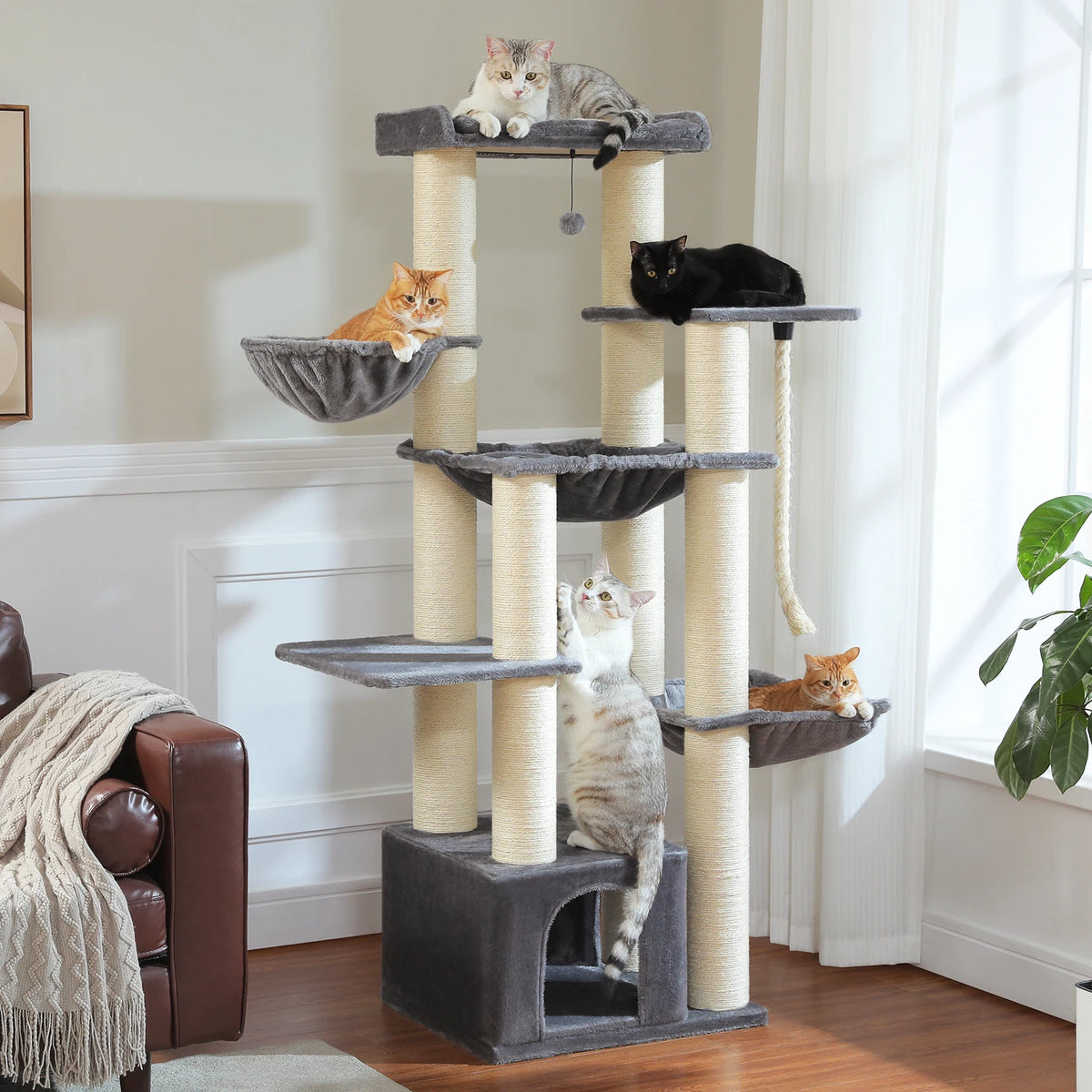 Grand arbre à chat 170 cm pour grands chats — hamac, 11 poteaux sisal – photo 2