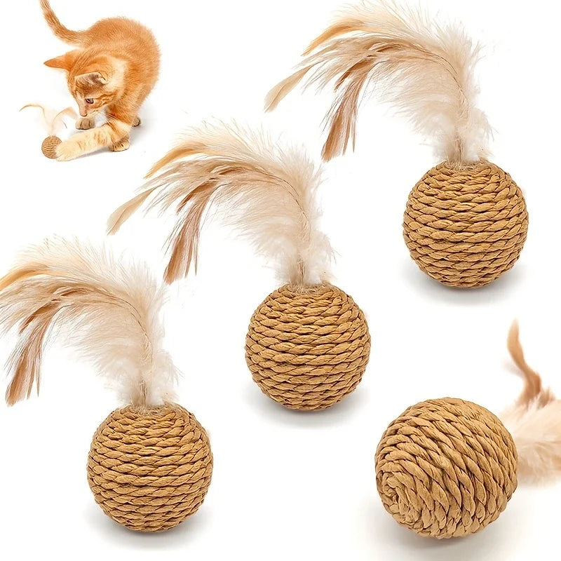 Balles en rotin pour chat avec grelot et plumes — lot de 1 à 5