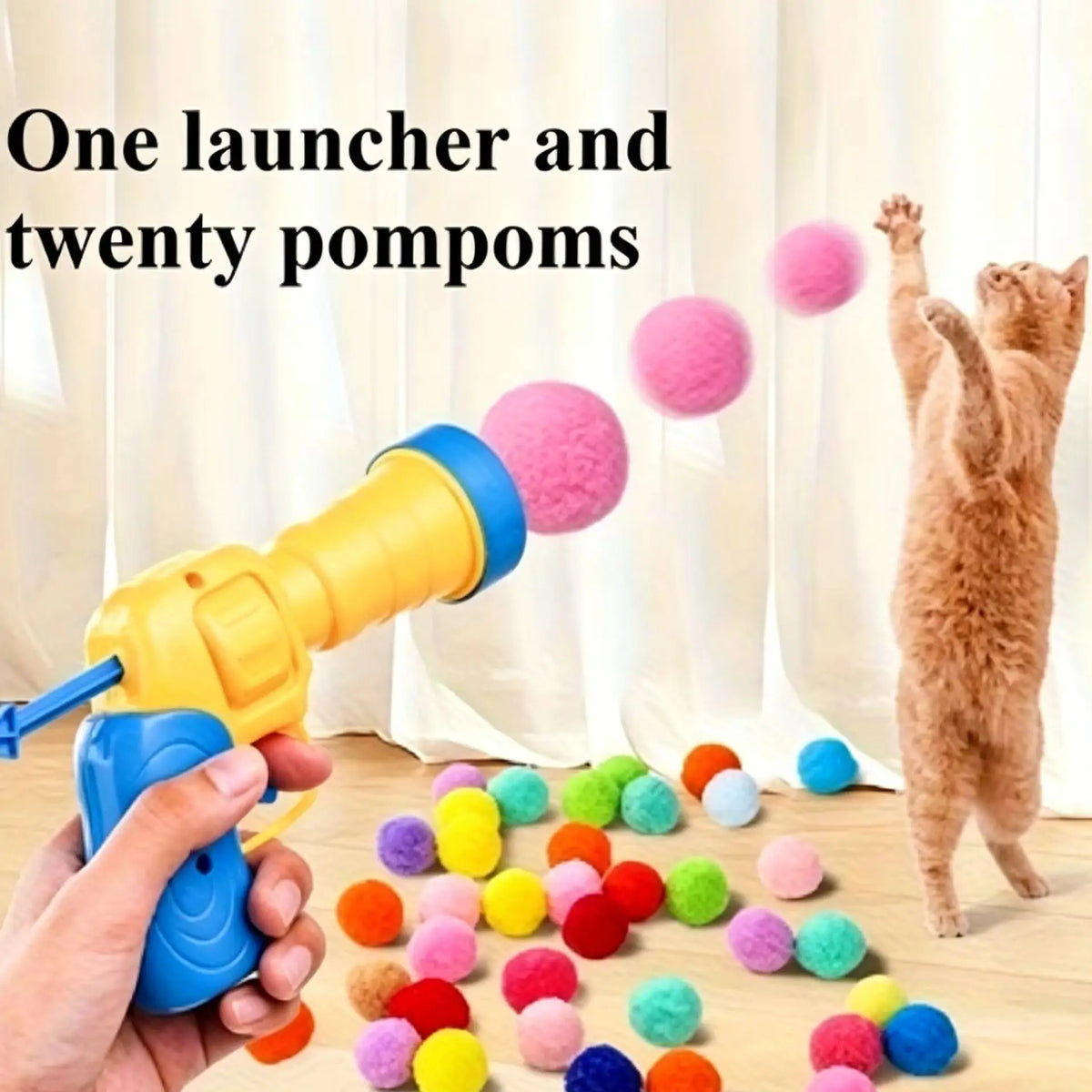 Lance-balles pour chat avec 20 balles en peluche — jeu interactif