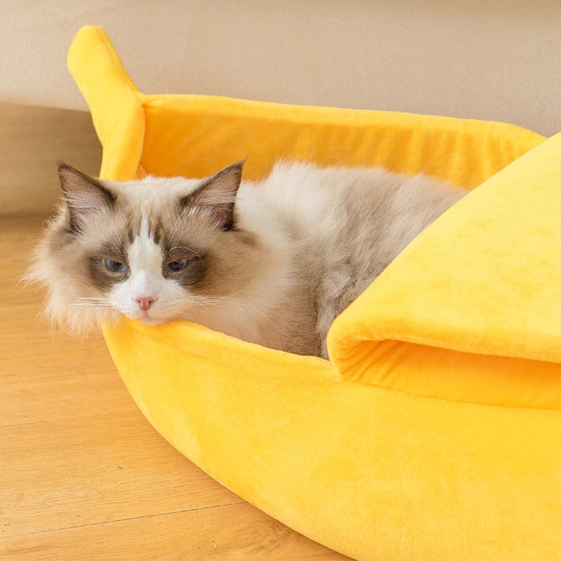 Lit banane pour chat en polaire — panier rigolo, S à XL, 4 coloris – photo 3