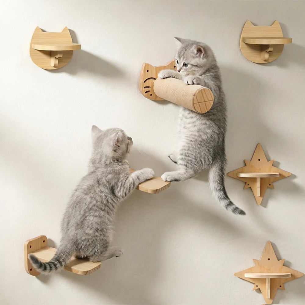 Étagères murales pour chat en bois massif — plateformes et échelle – photo 3