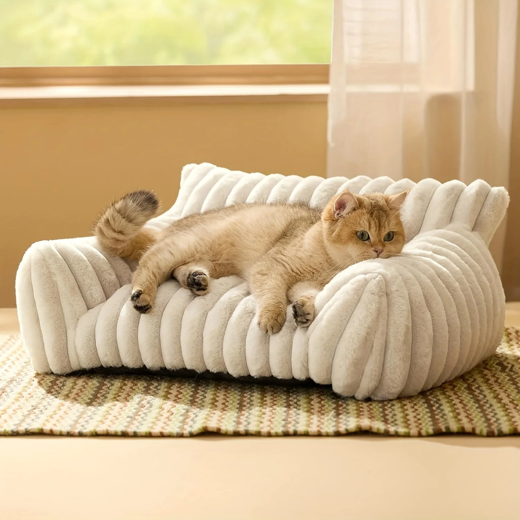Lit canapé pour chat en peluche — panier douillet gris ou blanc – photo 4