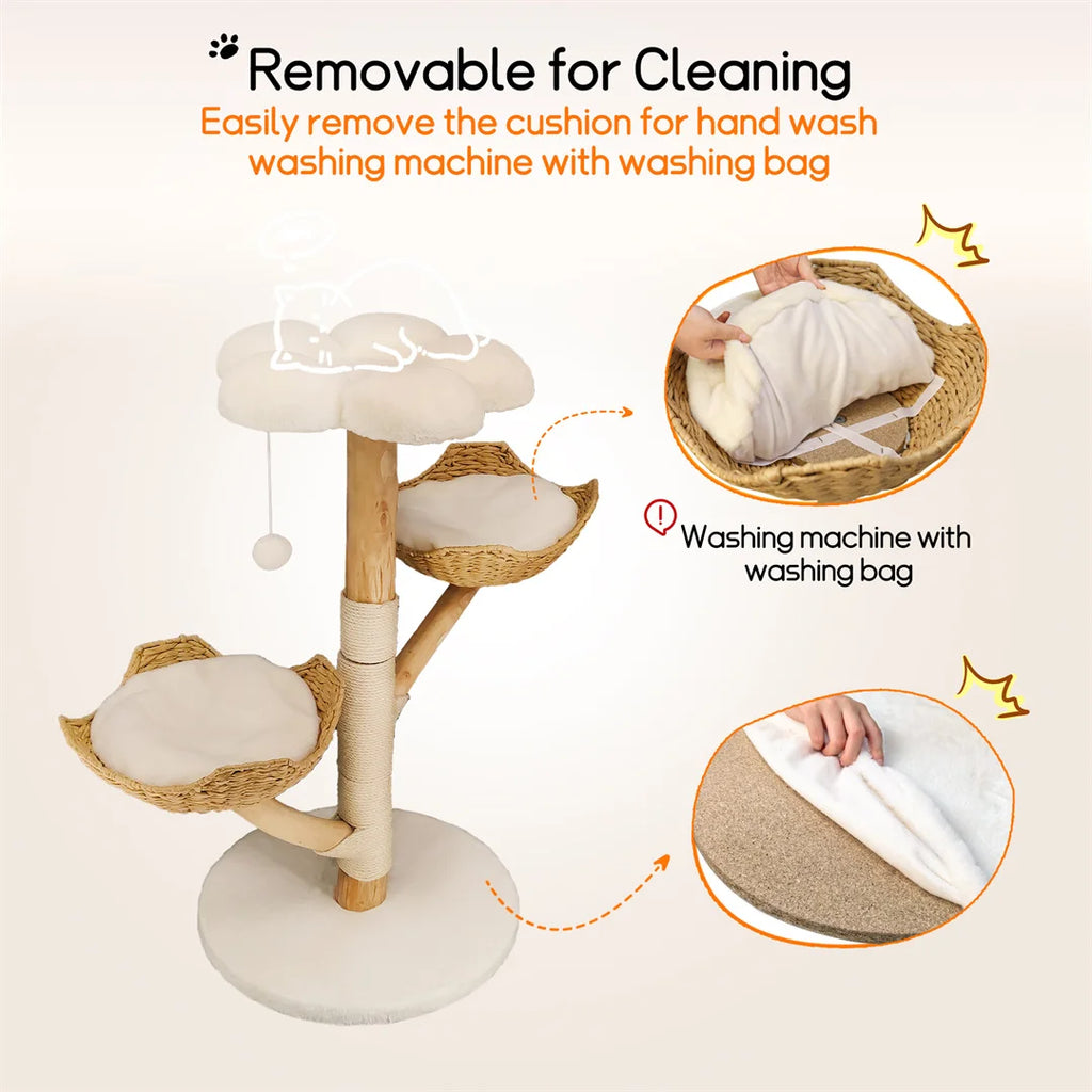 Arbre à chat 110 cm en bois — 3 niveaux, griffoir sisal, style moderne – photo 6