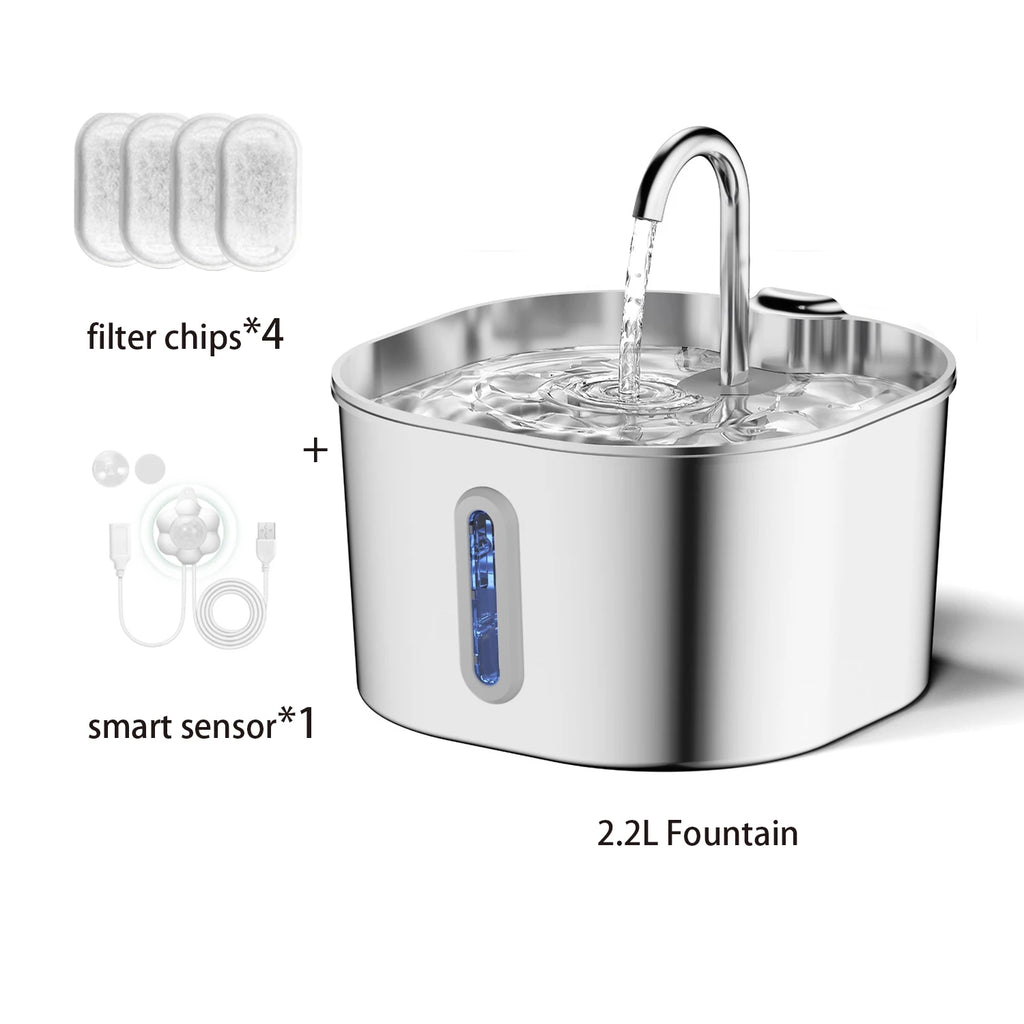 Fontaine à eau pour chat 2,2 L en inox — fenêtre de niveau, filtres – photo 7