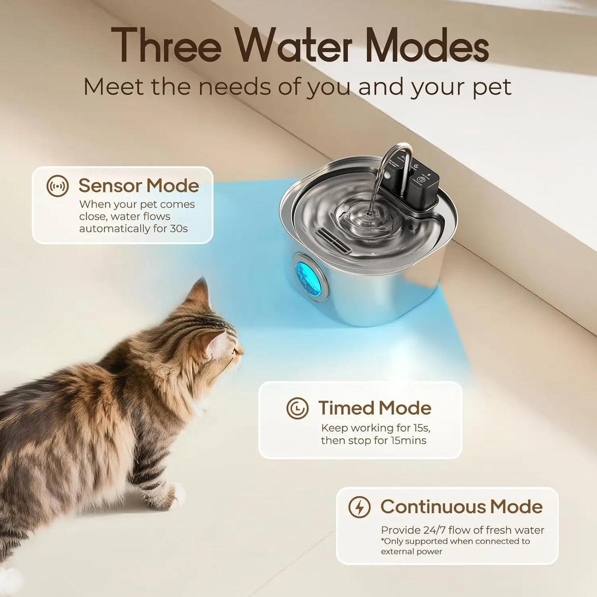 Fontaine à eau sans fil pour chat — inox, à capteur, 3 L – photo 2