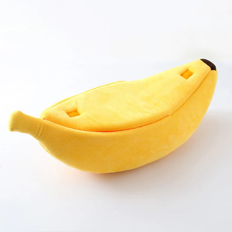 Lit banane pour chat en polaire — panier rigolo, S à XL, 4 coloris
