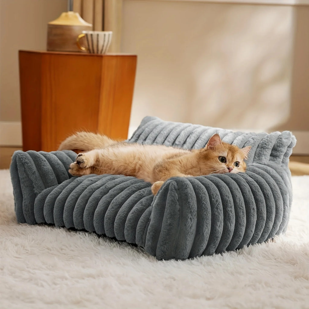 Lit canapé pour chat en peluche — panier douillet gris ou blanc – photo 6
