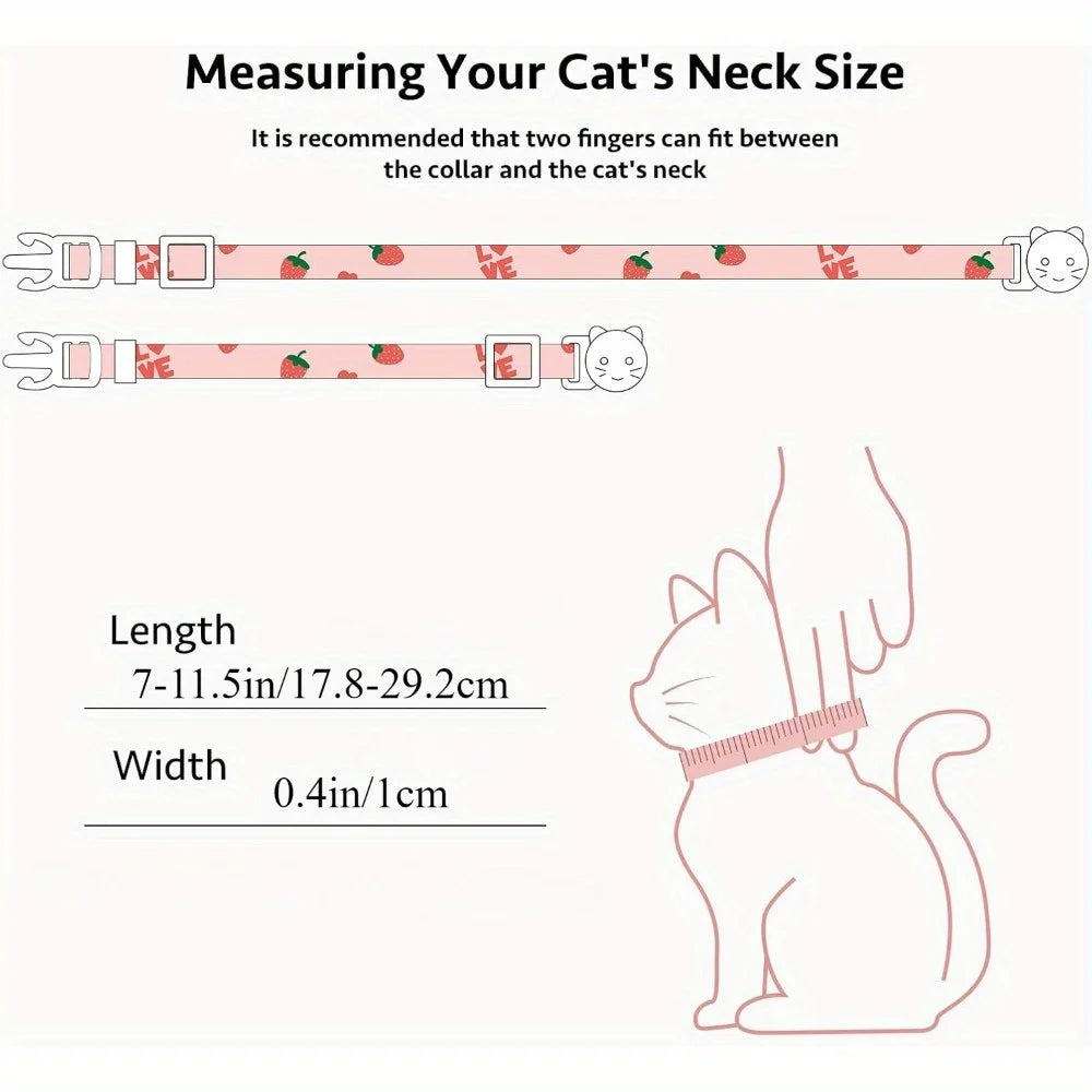 Collier pour chat motif fraises et pendentif cœur — grelot, lot de 2 – photo 3