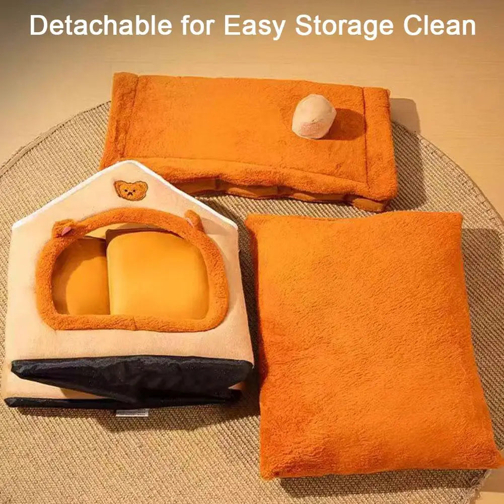 Maison pour chat en peluche ours ou lapin — niche épaisse lavable – photo 2