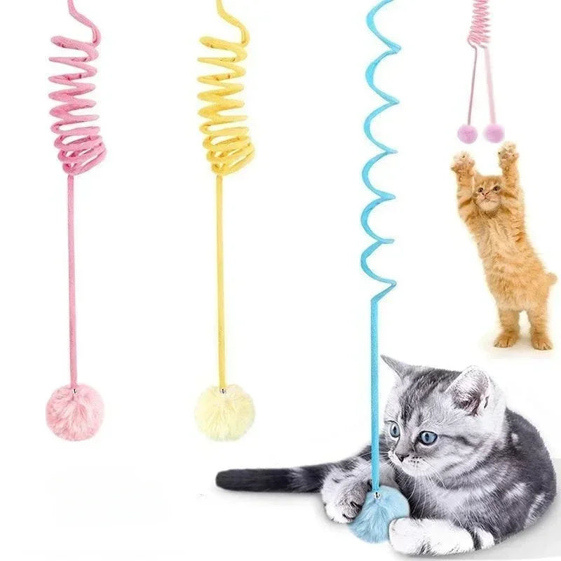 Canne pour chat à ressort avec balle en laine — 3 coloris