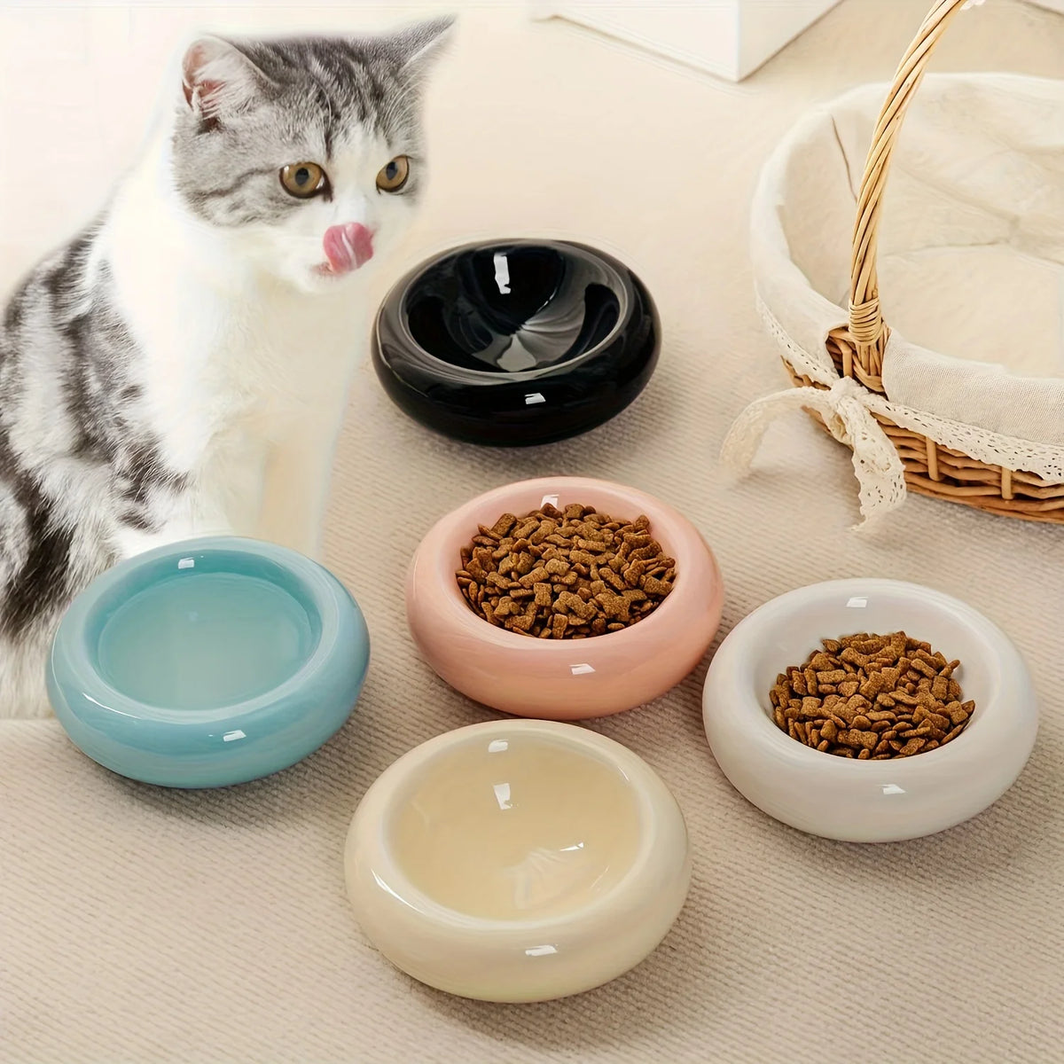 Gamelle en céramique pour chat forme donut — stable, 5 coloris