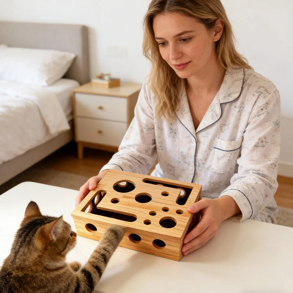 Labyrinthe à friandises pour chat en bois — jeu de fouille – photo 3