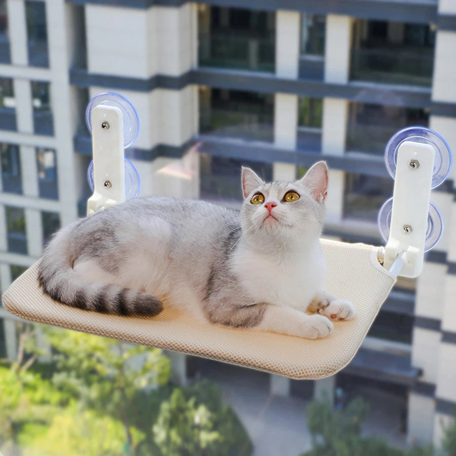 Hamac de fenêtre pour chat à ventouses — pliable, maille ou peluche