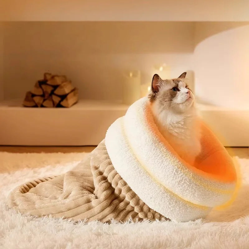 Sac de couchage pour chat en peluche — nid fermé pour l'hiver, M ou L – photo 3