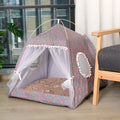 Lit tente pour chat semi-fermé en velours — motif fleuri, M à XL – photo 7