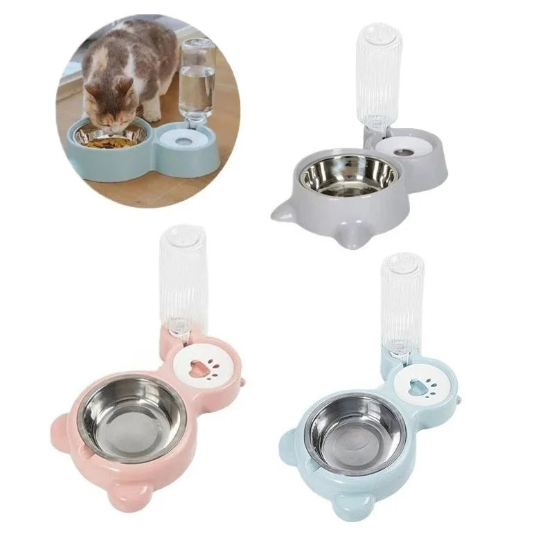 Distributeur de croquettes et d'eau pour chat — réserve 2 en 1