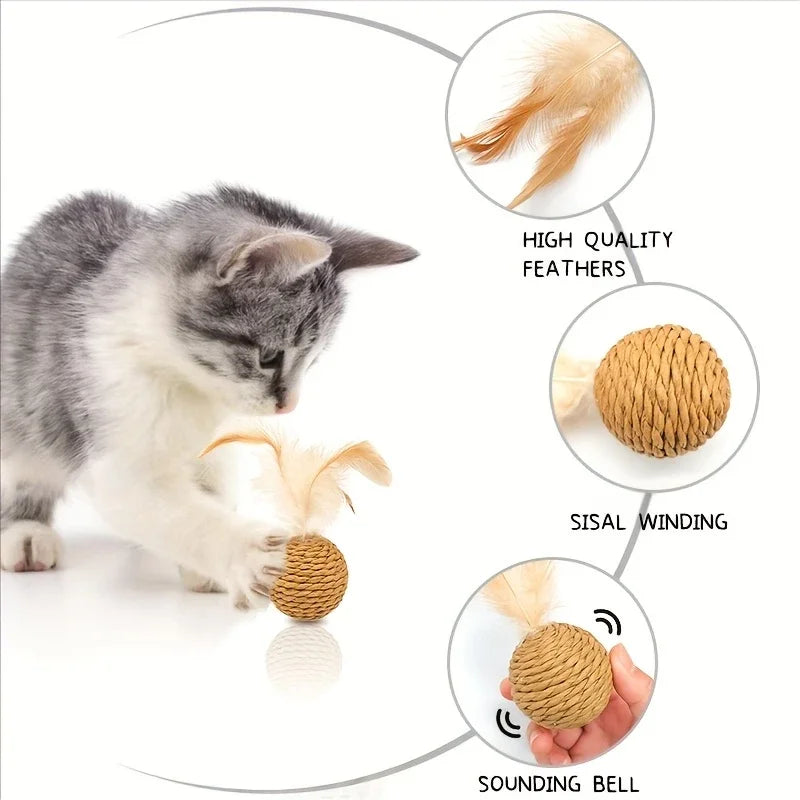 Balles en rotin pour chat avec grelot et plumes — lot de 1 à 5 – photo 2
