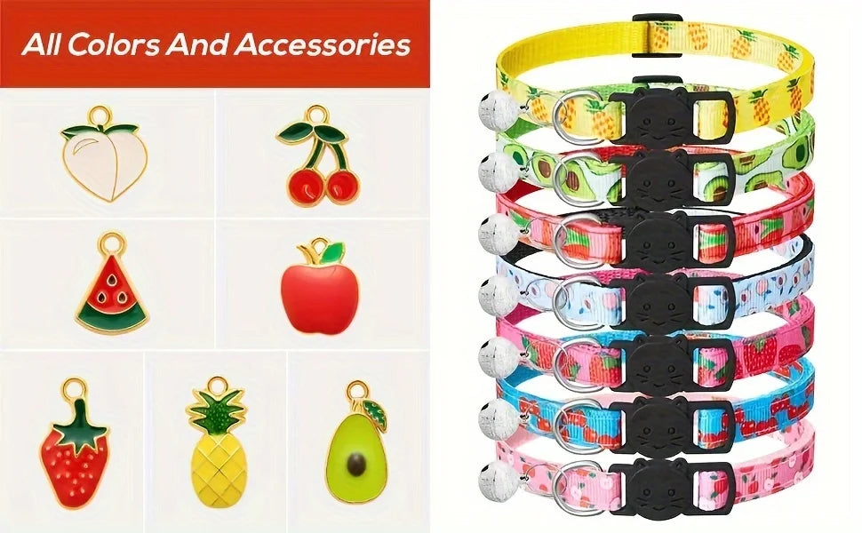 Colliers pour chat motifs fruits — lot de 7 avec grelot, 19–23 cm – photo 3