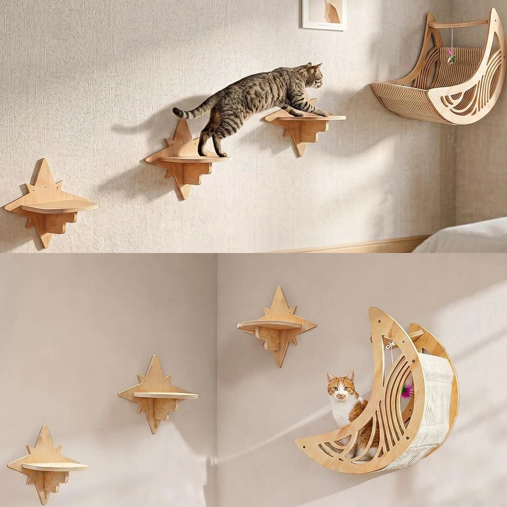Étagères murales pour chat en bois massif — plateformes et échelle – photo 6