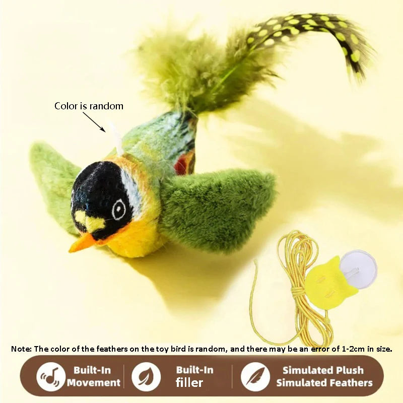 Jouet oiseau sonore pour chat sur corde élastique — à suspendre – photo 7
