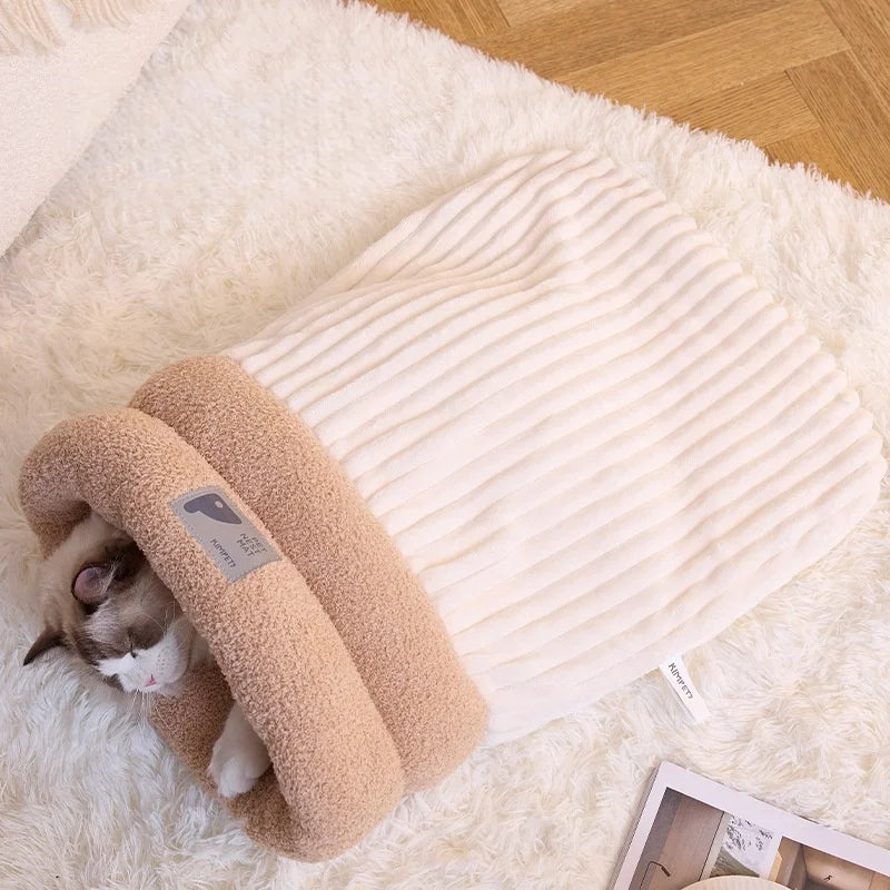 Sac de couchage pour chat en peluche — nid fermé pour l'hiver, M ou L – photo 9