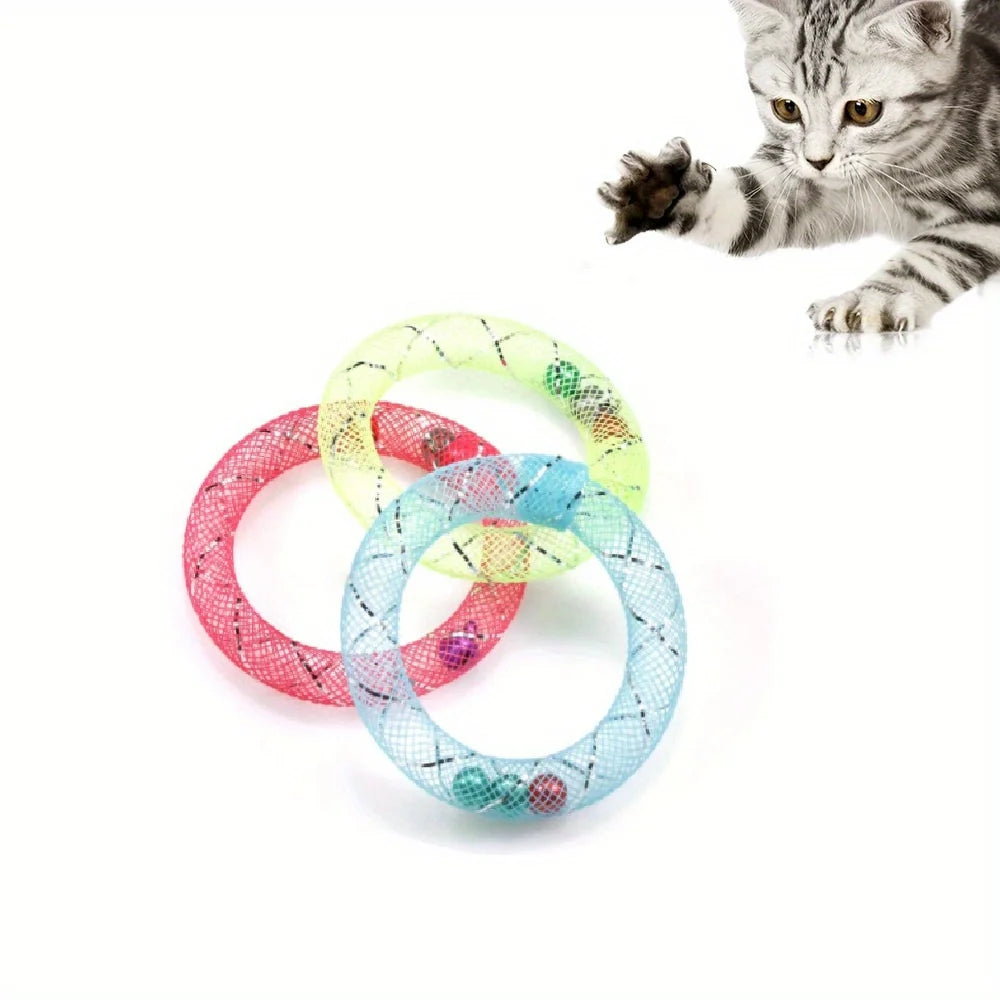 Jouet donut pour chat à grelot — tube flexible à ressort, sans pile