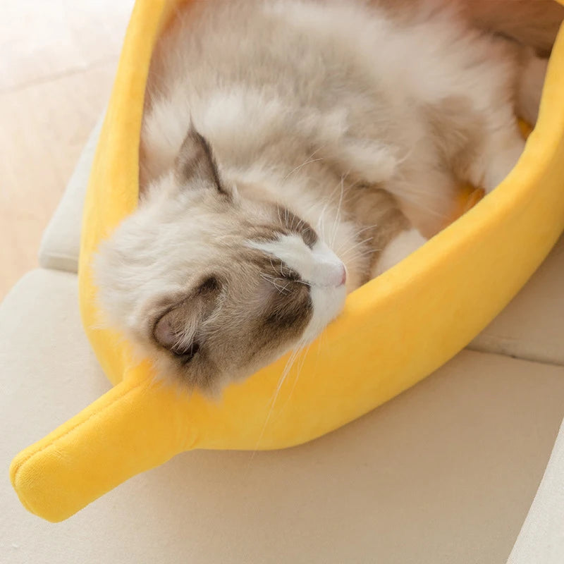 Lit banane pour chat en polaire — panier rigolo, S à XL, 4 coloris – photo 4