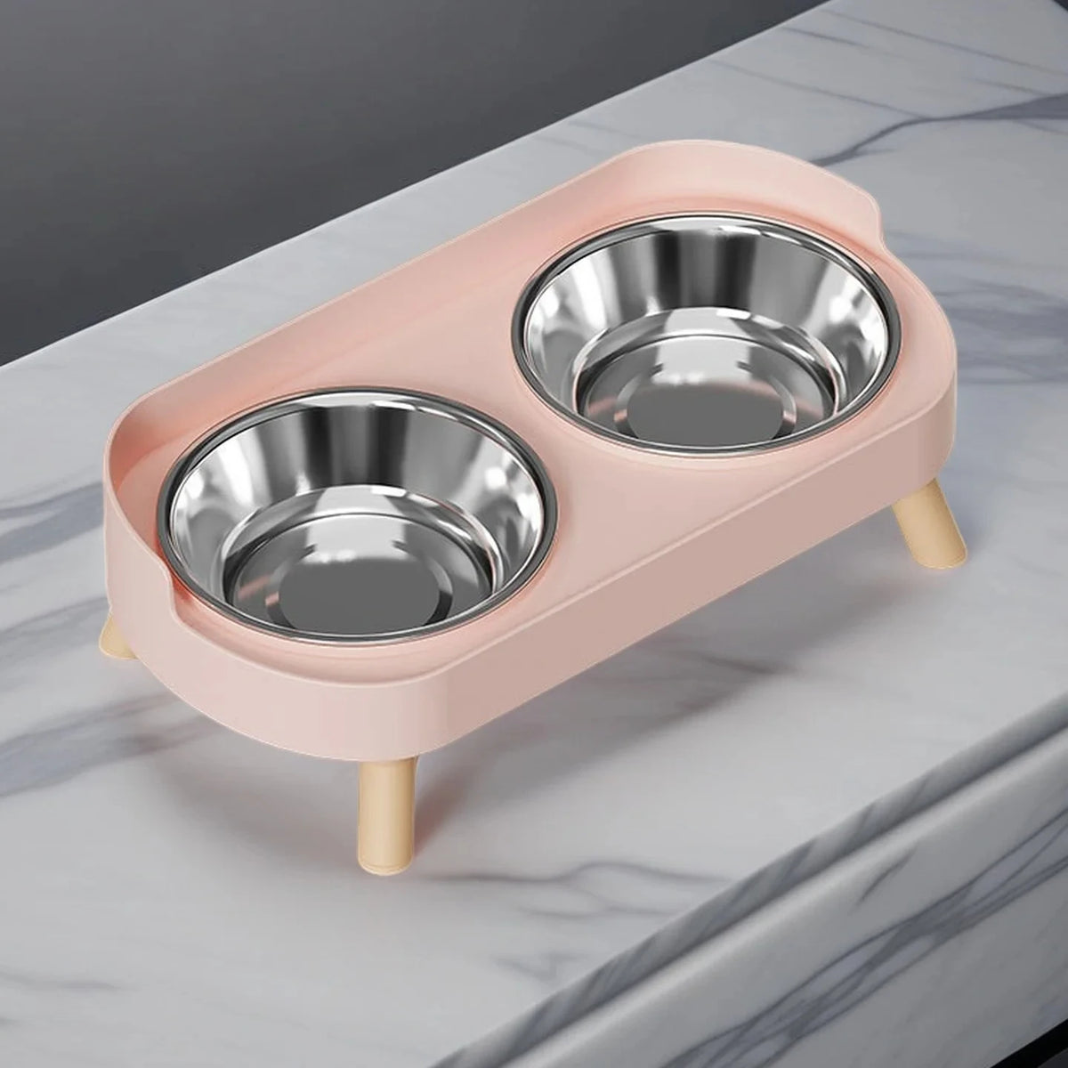 Gamelle double surélevée pour chat — 2 bols ronds, inox ou plastique – photo 8