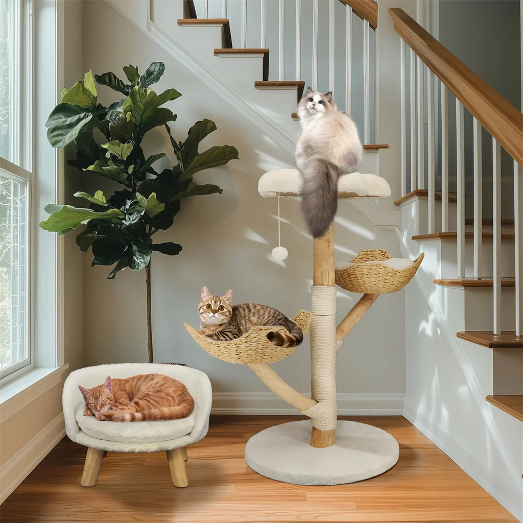 Arbre à chat 110 cm en bois — 3 niveaux, griffoir sisal, style moderne – photo 3