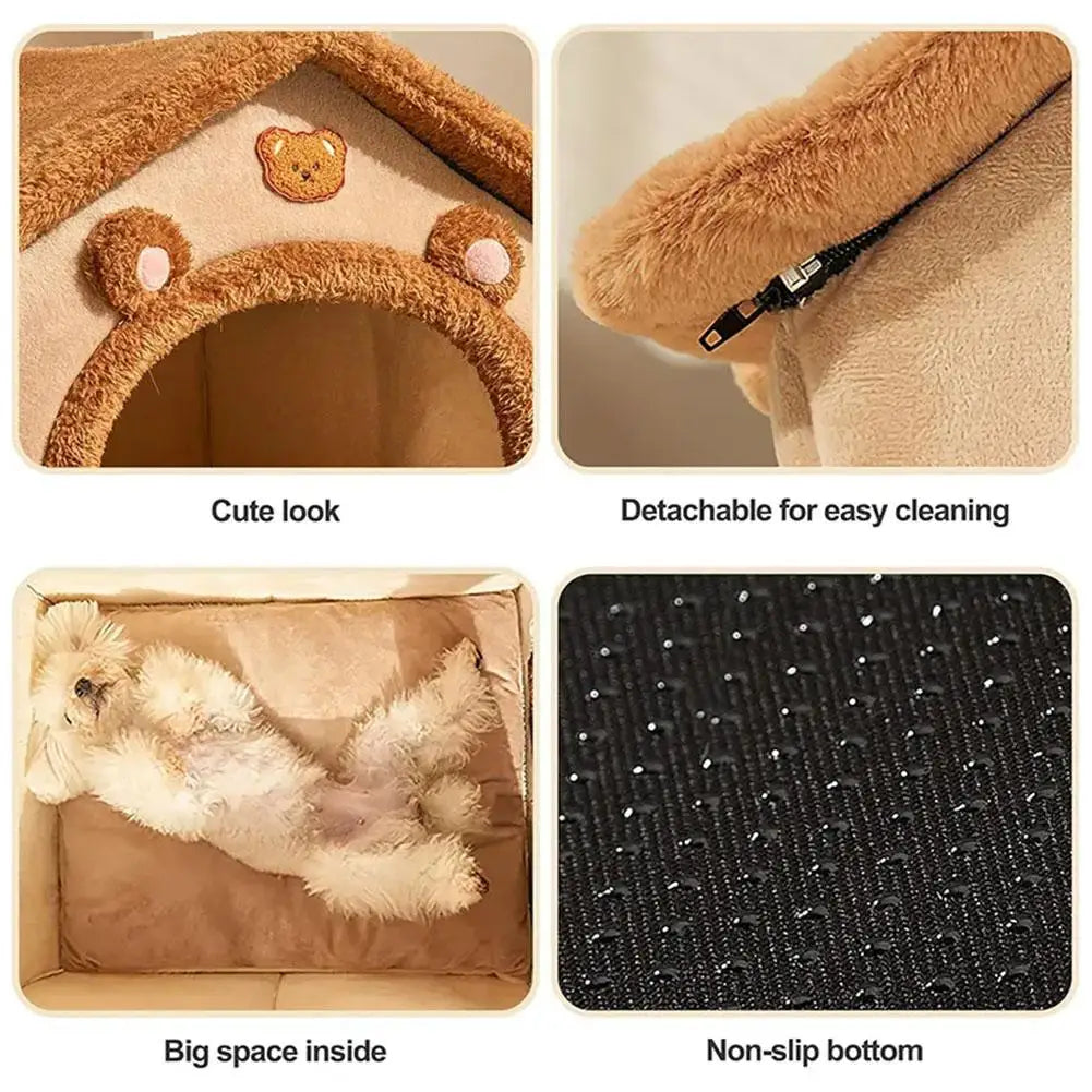 Maison pour chat en peluche ours ou lapin — niche épaisse lavable – photo 6