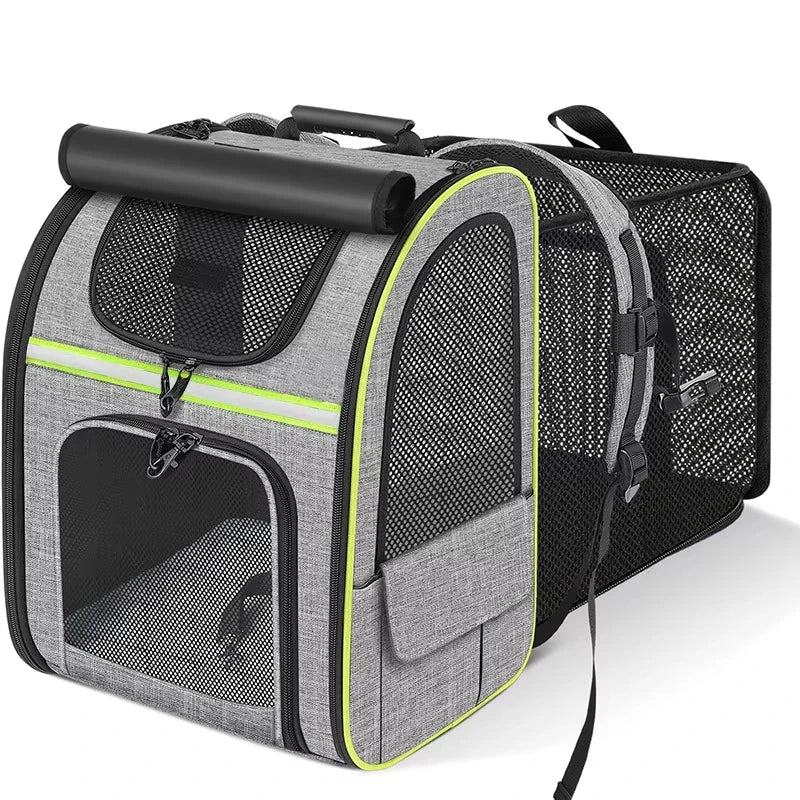 Sac à dos de transport pour chat extensible — fenêtre en maille