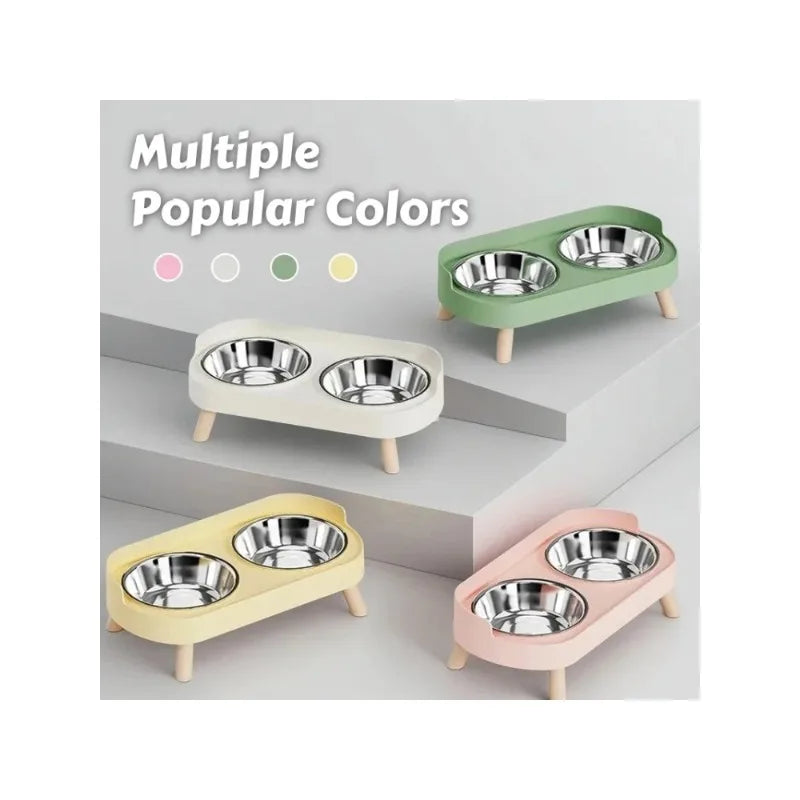 Gamelle double surélevée pour chat — 2 bols ronds, inox ou plastique – photo 6