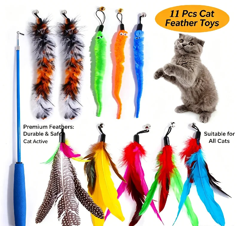 Recharges plumes pour canne à chat — lot de 11 têtes de rechange