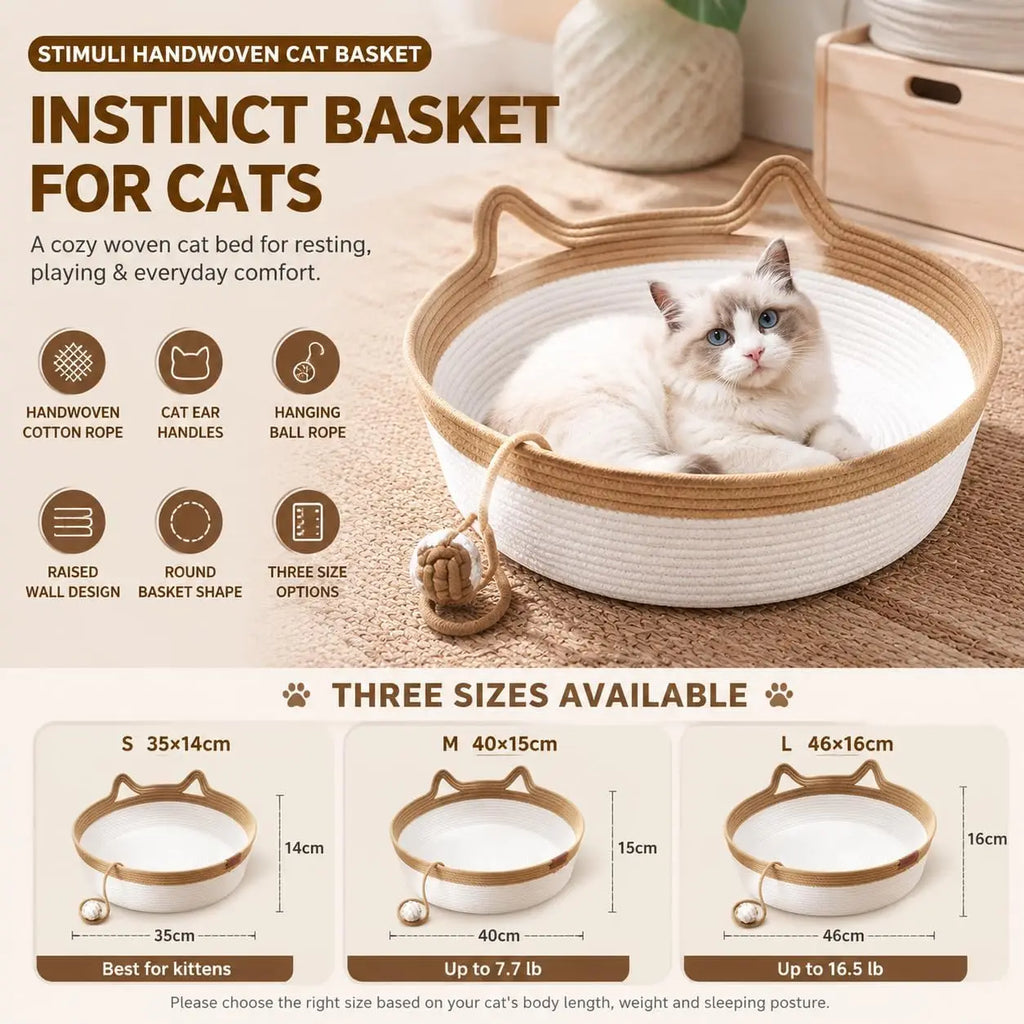Panier pour chat en corde de coton tressée — avec queue jouet – photo 3