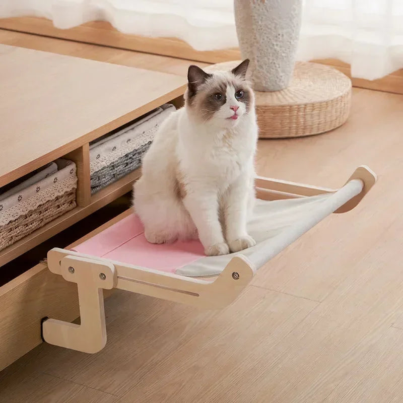 Hamac pour chat sur pied en bois — toile coton lavable, 6 coloris – photo 3