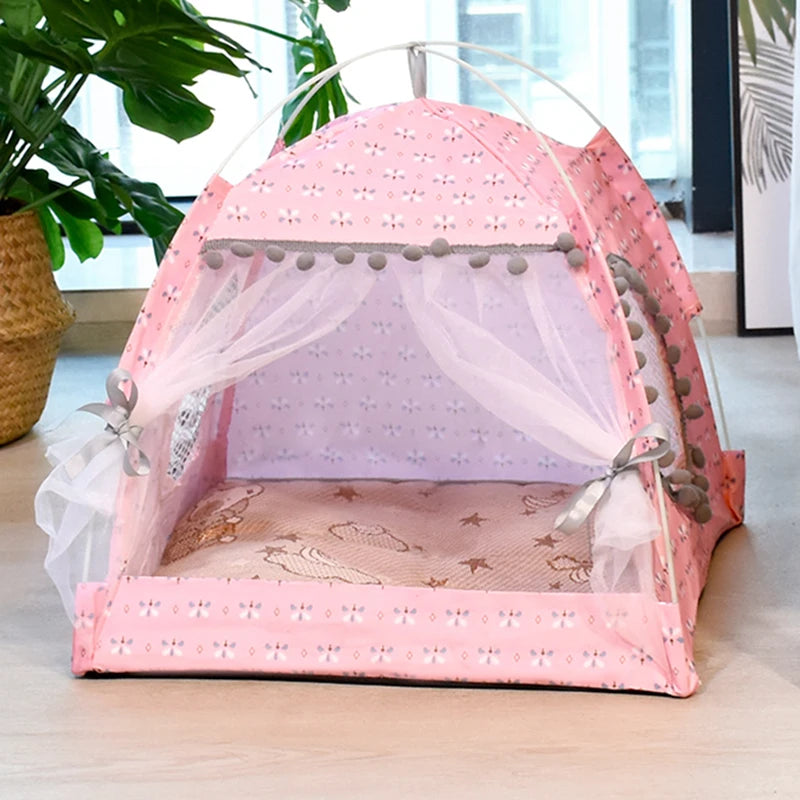 Lit tente pour chat semi-fermé en velours — motif fleuri, M à XL – photo 8